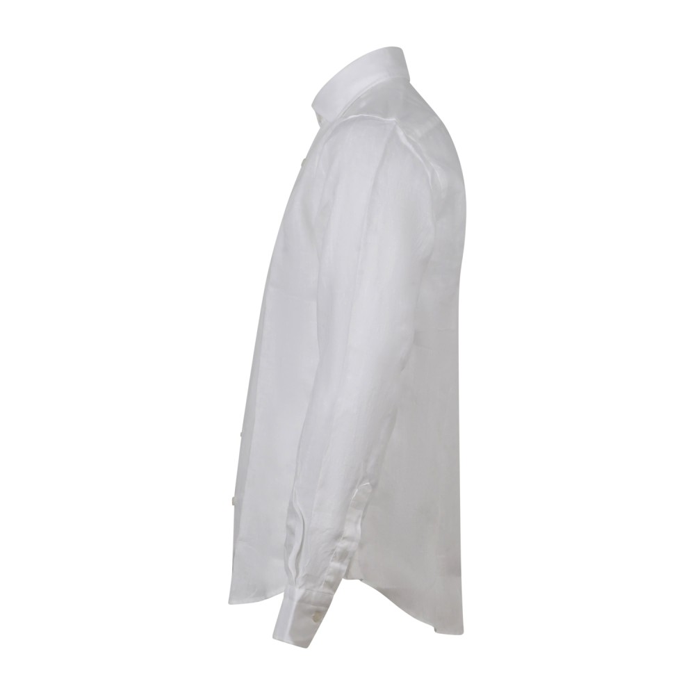 Lavorazione Sartoriale - Camicia bianca in lino e cotone custom fit per uomo |