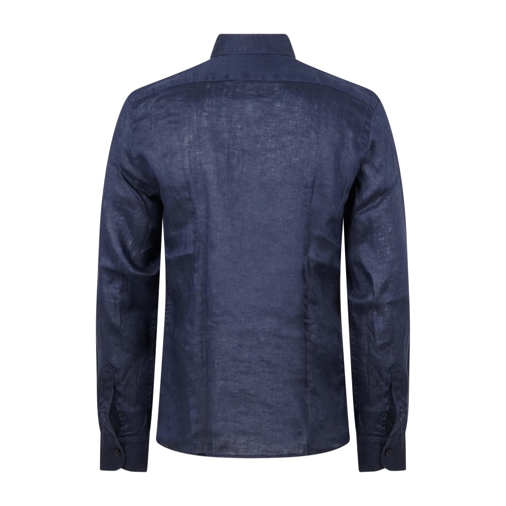 Lavorazione Sartoriale - Camicia blu in lino e cotone slim fit per uomo |