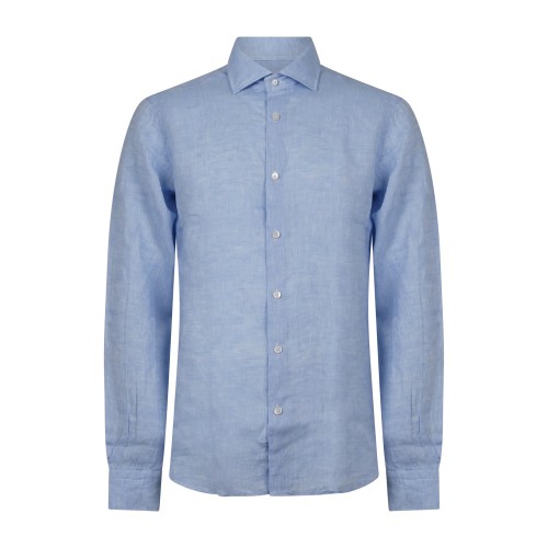Lavorazione Sartoriale - Camicia celeste in lino e cotone slim fit per uomo |