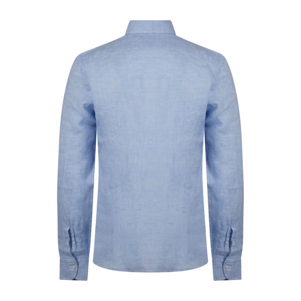 Lavorazione Sartoriale - Camicia celeste in lino e cotone custom fit per uomo |