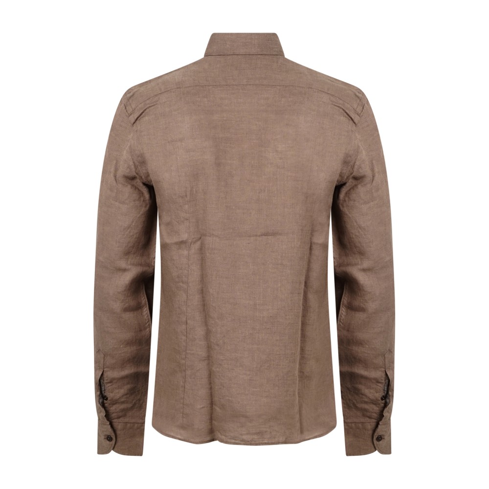 Lavorazione Sartoriale - Camicia marrone in lino e cotone slim fit per uomo |