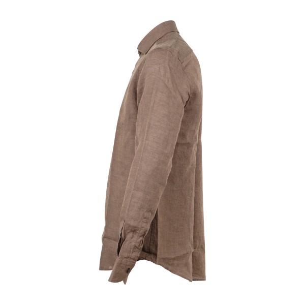 Lavorazione Sartoriale - Camicia marrone in lino e cotone custom fit per uomo |
