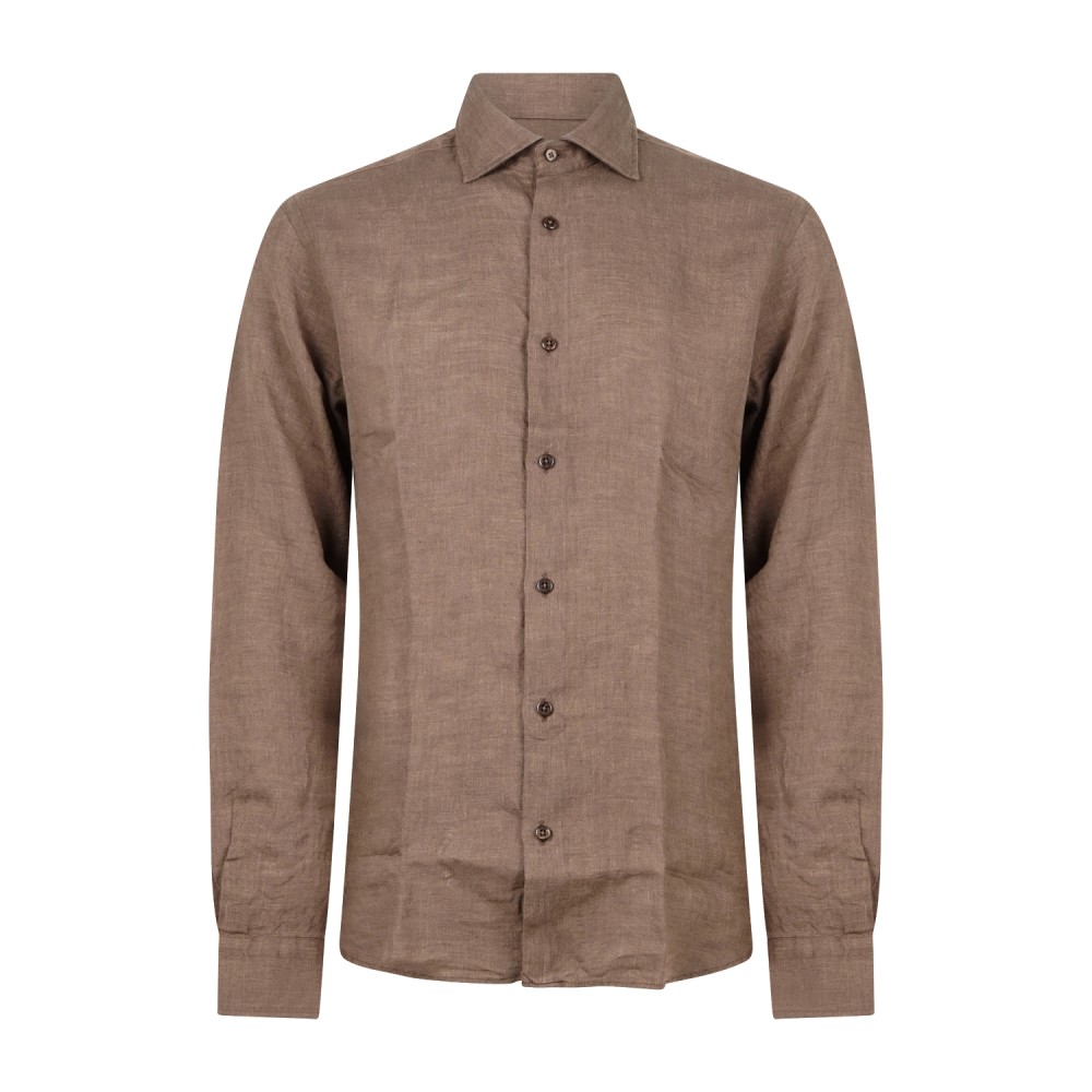 Lavorazione Sartoriale - Camicia marrone in lino e cotone custom fit per uomo |
