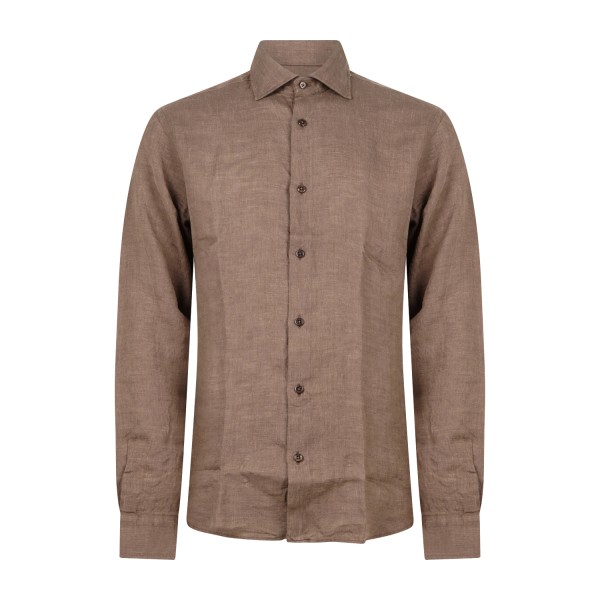Lavorazione Sartoriale - Camicia marrone in lino e cotone custom fit per uomo |