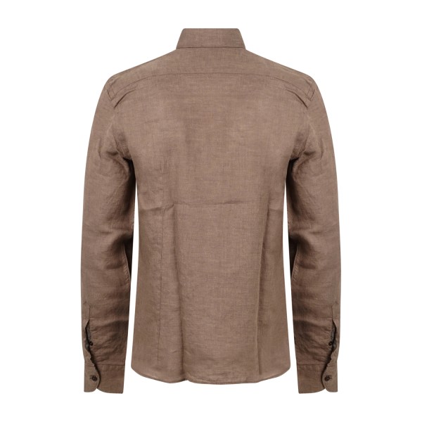 Lavorazione Sartoriale - Camicia marrone in lino e cotone custom fit per uomo |