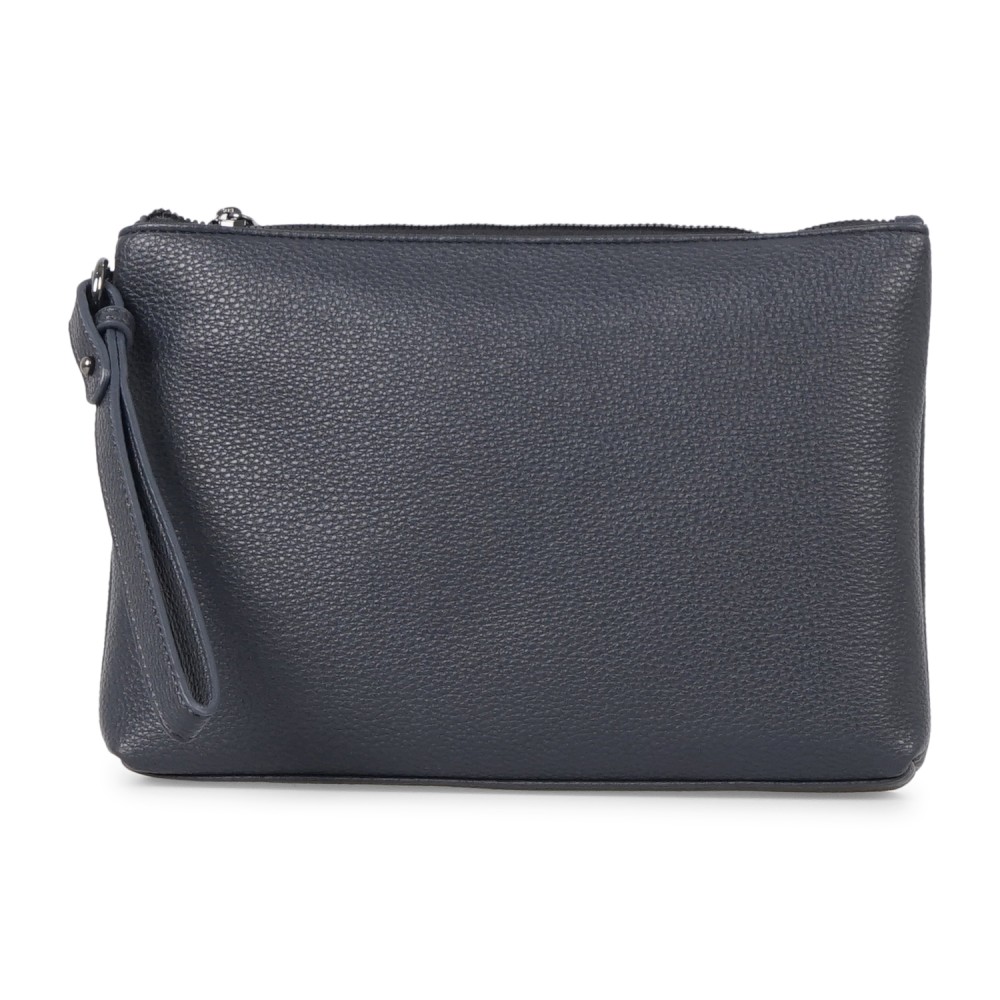 Armani Exchange - Pochette blu in pelle martellata con fascia in tessuto logata