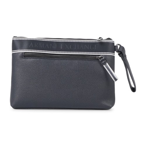 Armani Exchange - Pochette blu in pelle martellata con fascia in tessuto logata