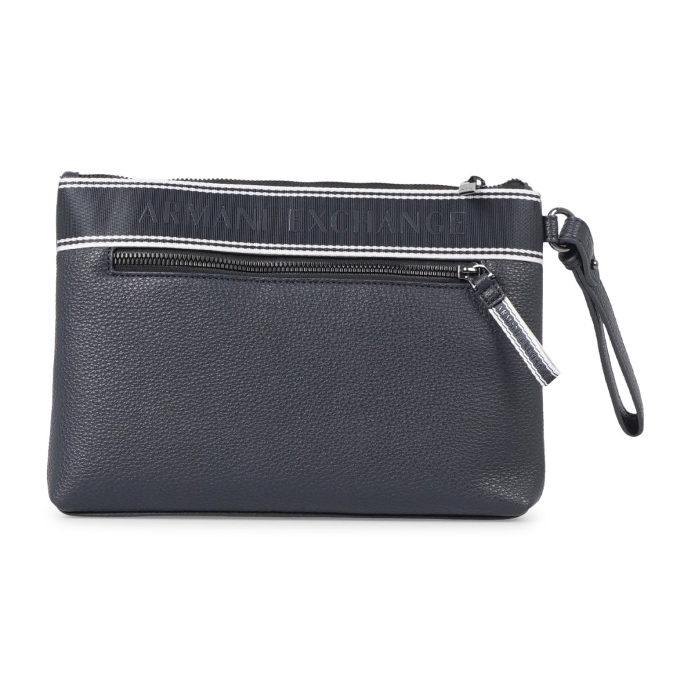 Armani Exchange - Pochette blu in pelle martellata con fascia in tessuto logata
