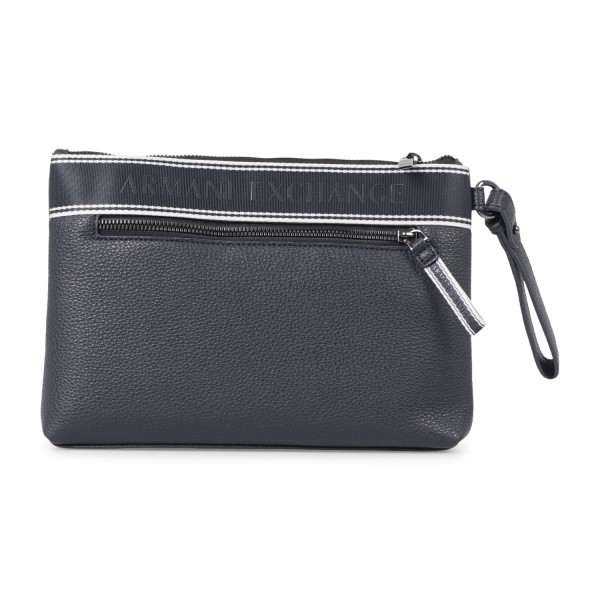 Armani Exchange - Pochette blu in pelle martellata con fascia in tessuto logata