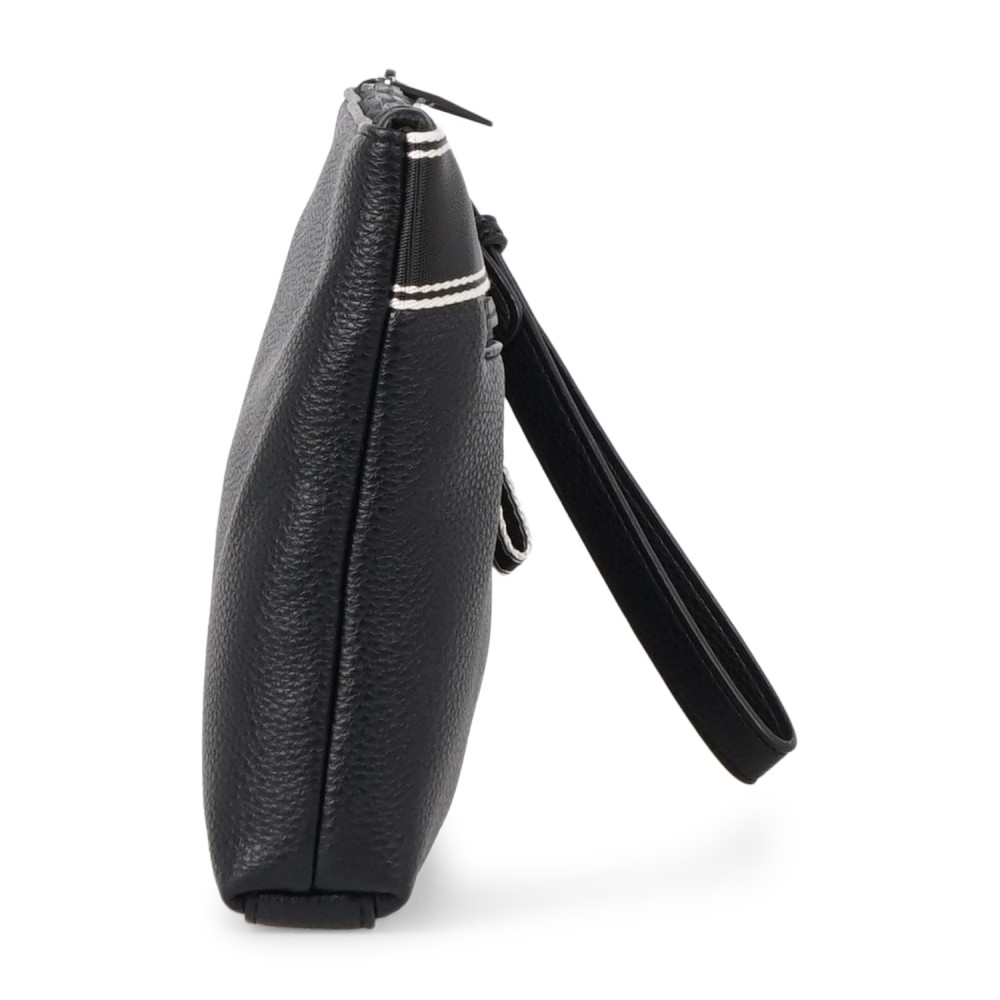 Armani Exchange - Pochette nera in pelle martellata con fascia in tessuto