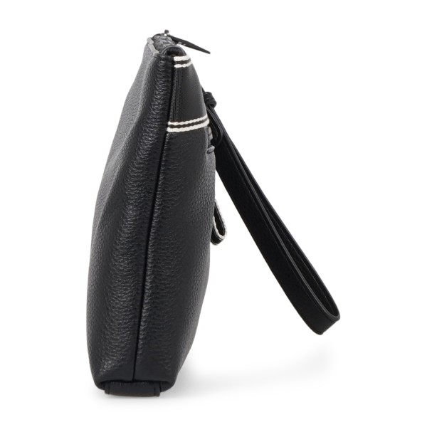 Armani Exchange - Pochette nera in pelle martellata con fascia in tessuto