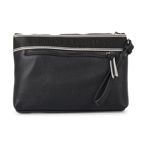 Armani Exchange - Pochette nera in pelle martellata con fascia in tessuto