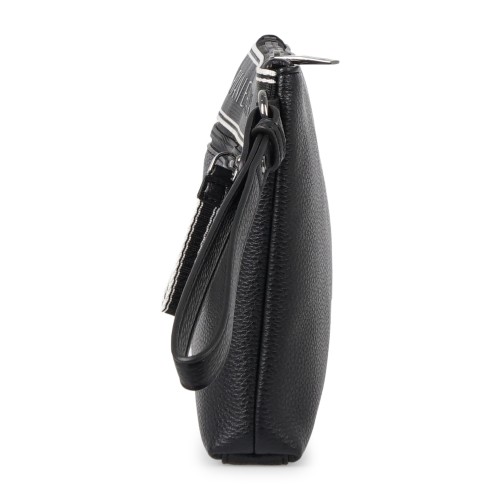 Armani Exchange - Pochette nera in pelle martellata con fascia in tessuto 2