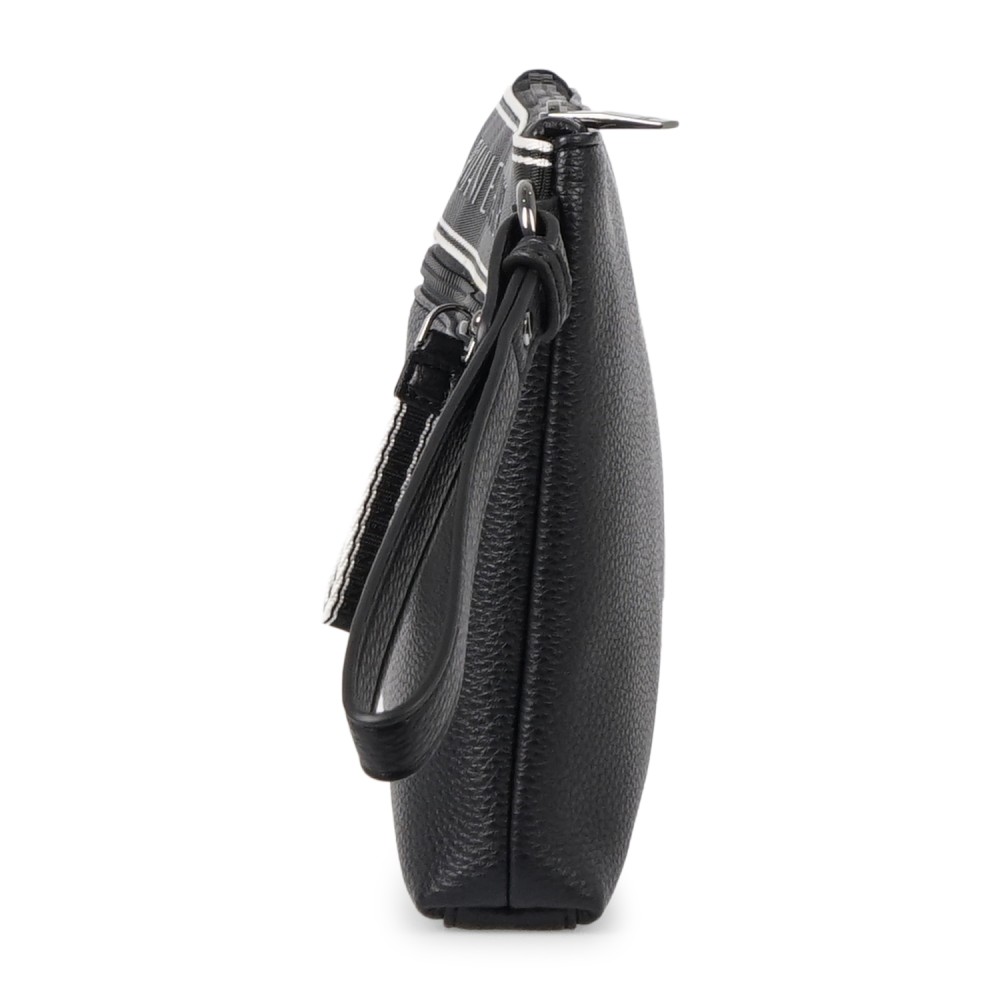 Armani Exchange - Pochette nera in pelle martellata con fascia in tessuto