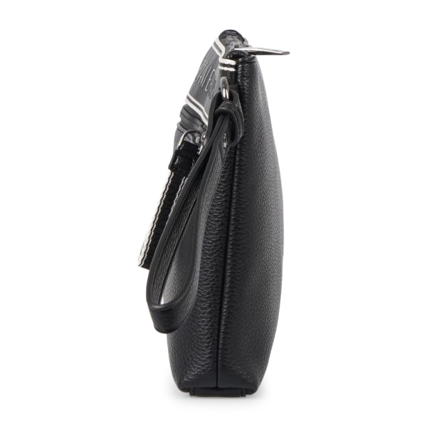 Armani Exchange - Pochette nera in pelle martellata con fascia in tessuto