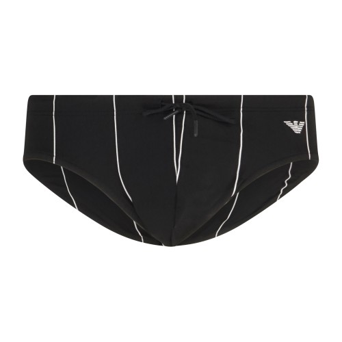 Emporio Armani - Slip mare nero in tessuto stretch a righe con ricamo logo per