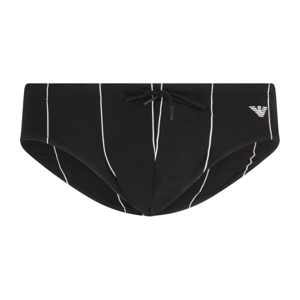 Emporio Armani - Slip mare nero in tessuto stretch a righe con ricamo logo per