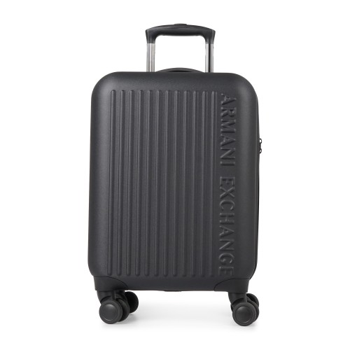 Armani Exchange - Valigia nero con doppie ruote piroettanti con logo a rilievo