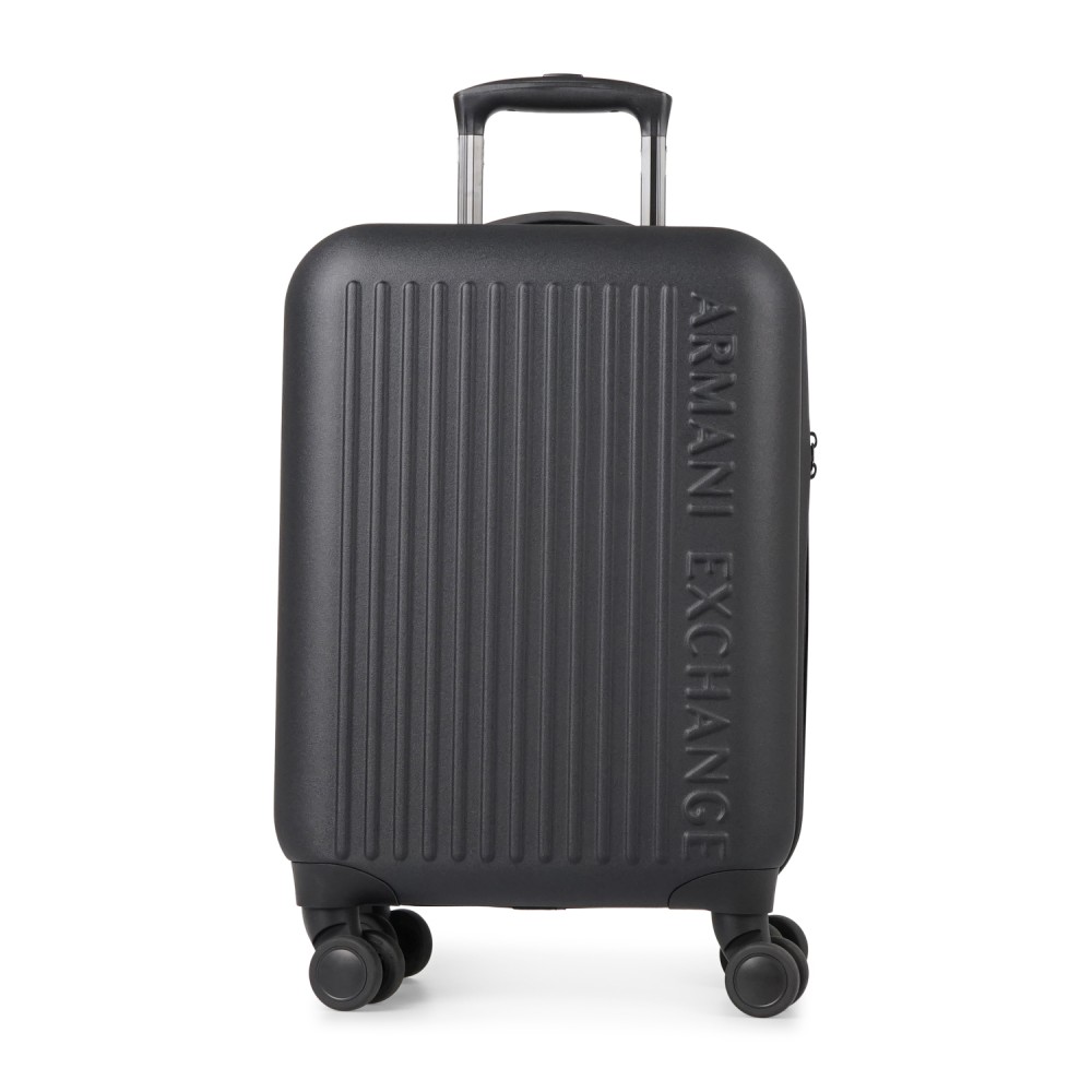 Armani Exchange - Valigia nero con doppie ruote piroettanti con logo a rilievo