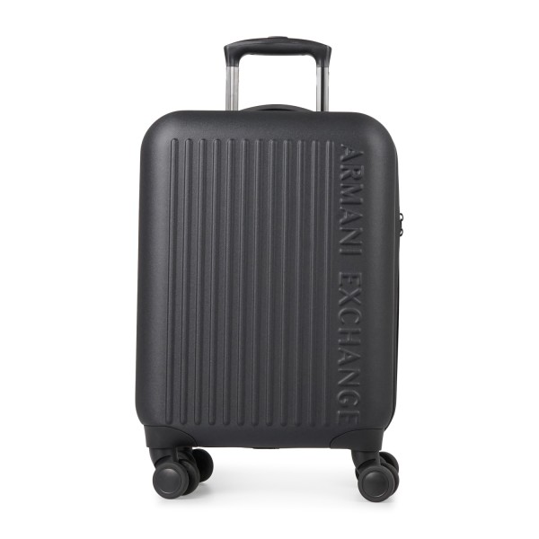 Armani Exchange - Valigia nero con doppie ruote piroettanti con logo a rilievo