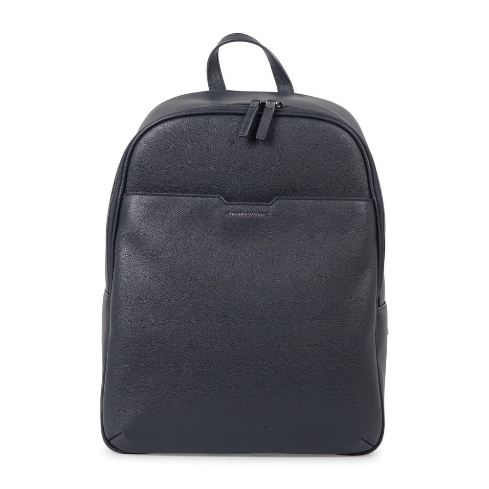 Armani Exchange - Zaino blu in ecopelle con tasca a filetto sul fronte con