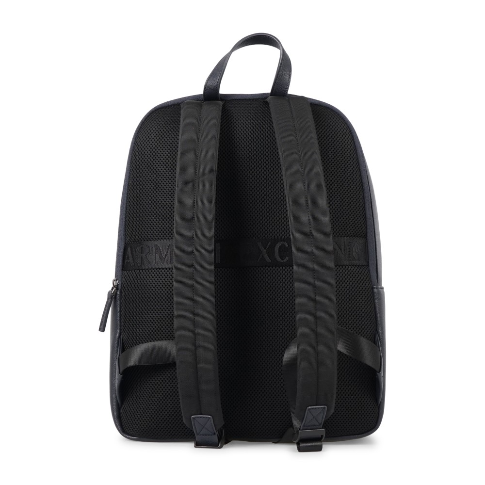 Armani Exchange - Zaino blu in ecopelle con tasca a filetto sul fronte con