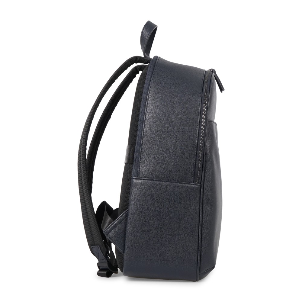 Armani Exchange - Zaino blu in ecopelle con tasca a filetto sul fronte con