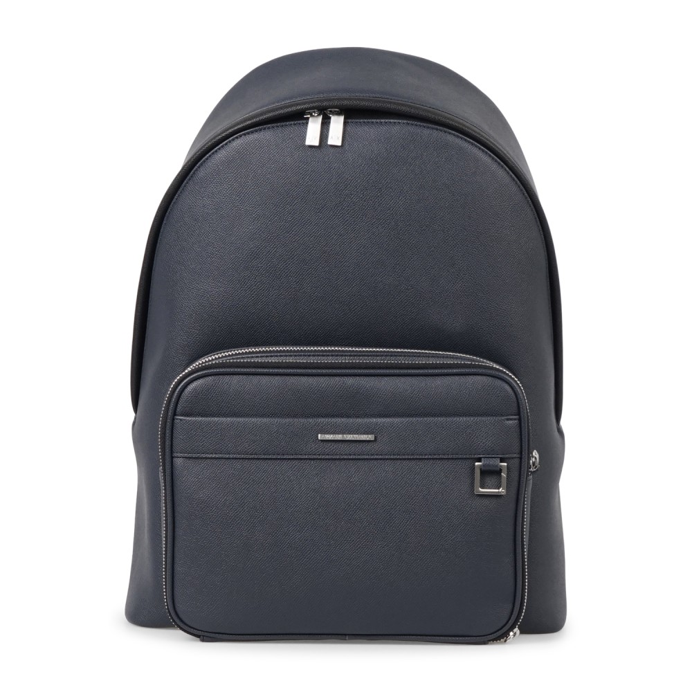Armani Exchange - Zaino blu in ecopelle con tasca doppio scomparto sul fronte