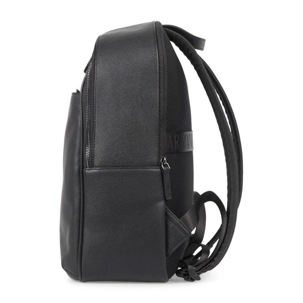 Armani Exchange - Zaino nero in ecopelle con tasca a filetto sul fronte con