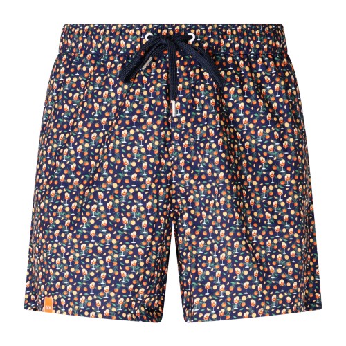 Sun68 - bermuda mare blu con stampa bicchieri cocktail e agrumi per uomo |