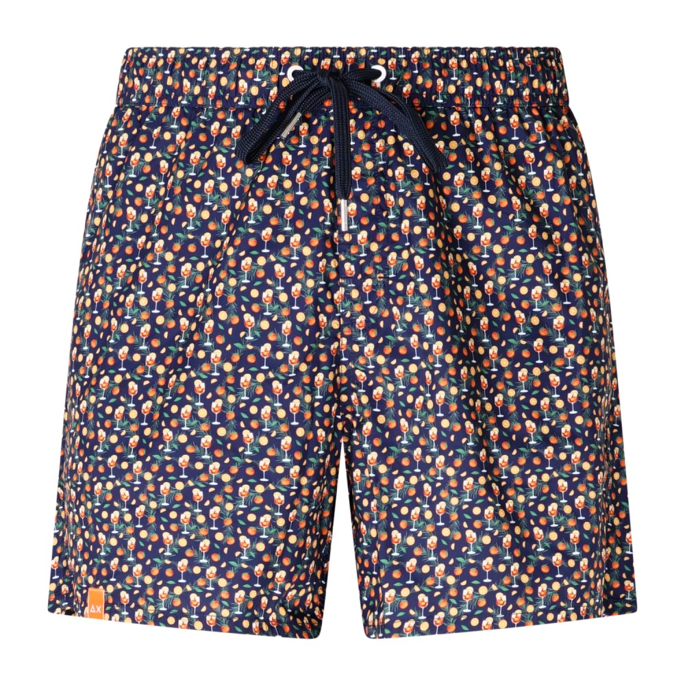 Sun68 - bermuda mare blu con stampa bicchieri cocktail e agrumi per uomo |