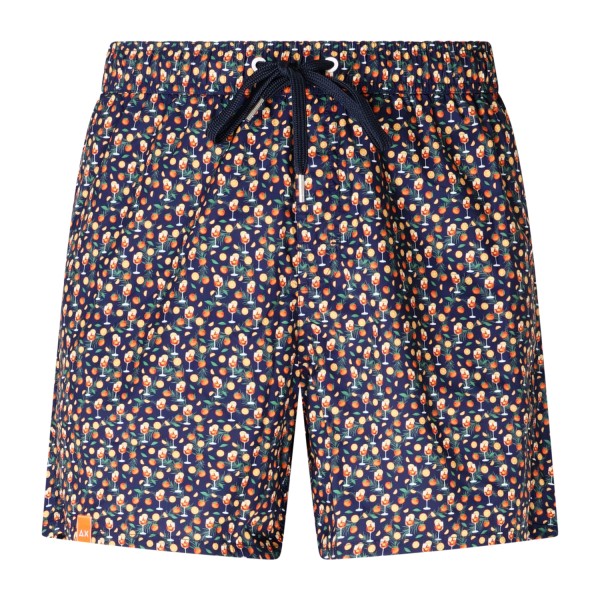 Sun68 - bermuda mare blu con stampa bicchieri cocktail e agrumi per uomo |