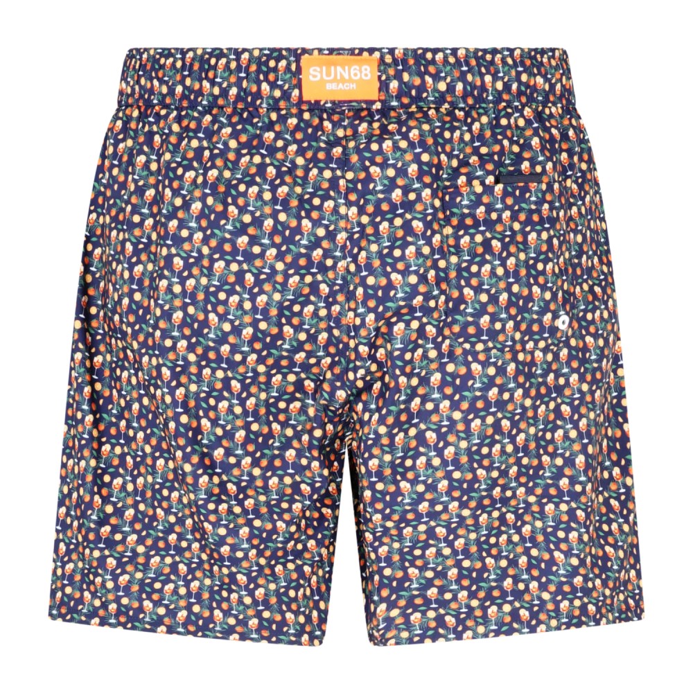 Sun68 - bermuda mare blu con stampa bicchieri cocktail e agrumi per uomo |