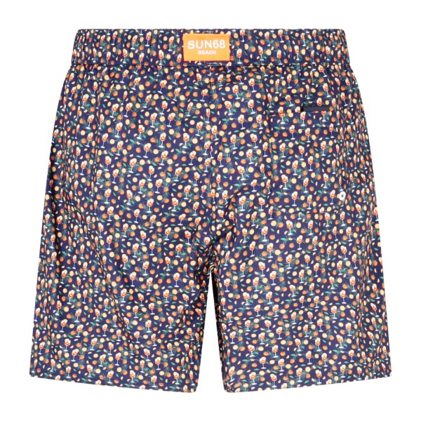 Sun68 - bermuda mare blu con stampa bicchieri cocktail e agrumi per uomo |