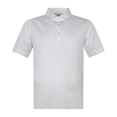 Gran Sasso - Polo bianca manica corta con collo camicia in cotone filo di