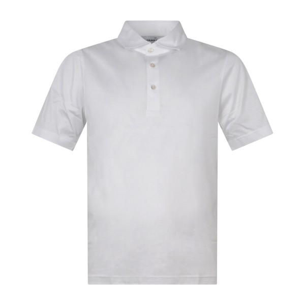 Gran Sasso - Polo bianca manica corta con collo camicia in cotone filo di