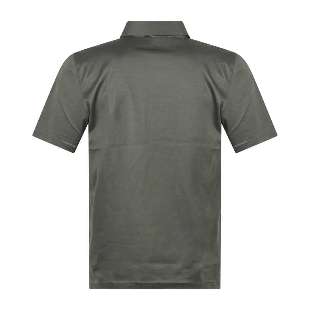 Gran Sasso - Polo verde manica corta con collo camicia in cotone filo di scozia
