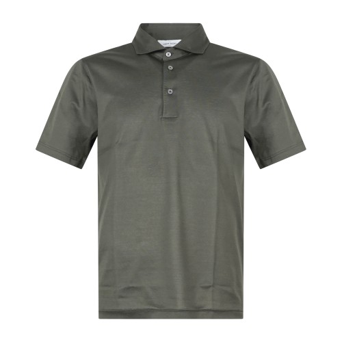 Gran Sasso - Polo verde manica corta con collo camicia in cotone filo di scozia