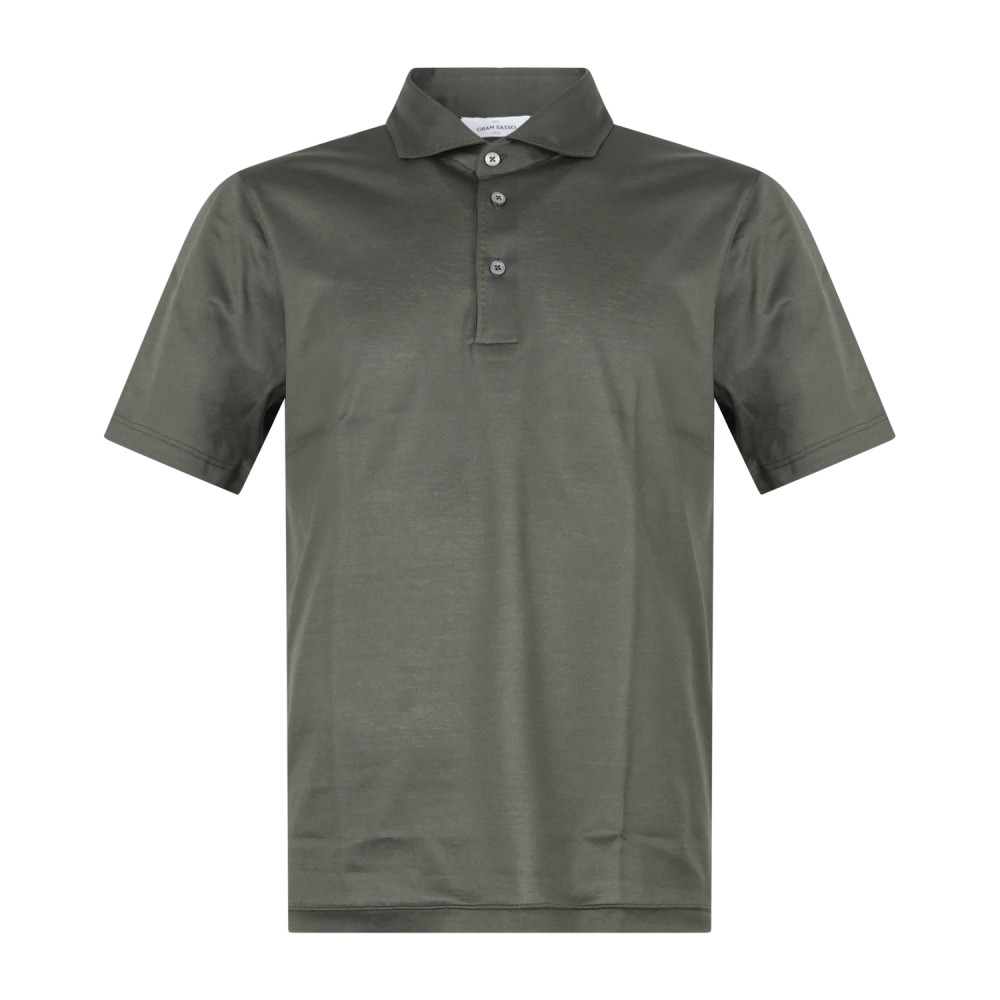 Gran Sasso - Polo verde manica corta con collo camicia in cotone filo di scozia