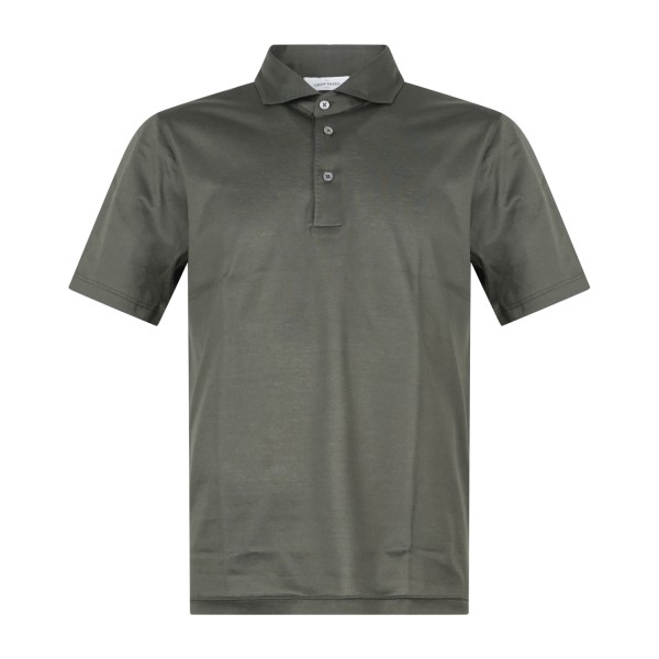 Gran Sasso - Polo verde manica corta con collo camicia in cotone filo di scozia