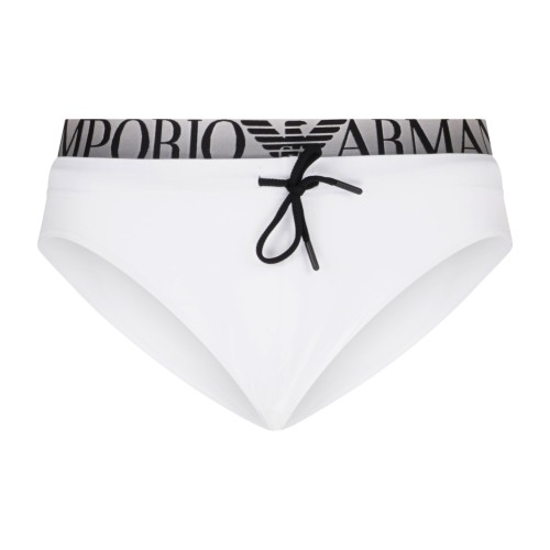 Emporio Armani - Slip mare bianco con cinto elastico logato e patch logo sul