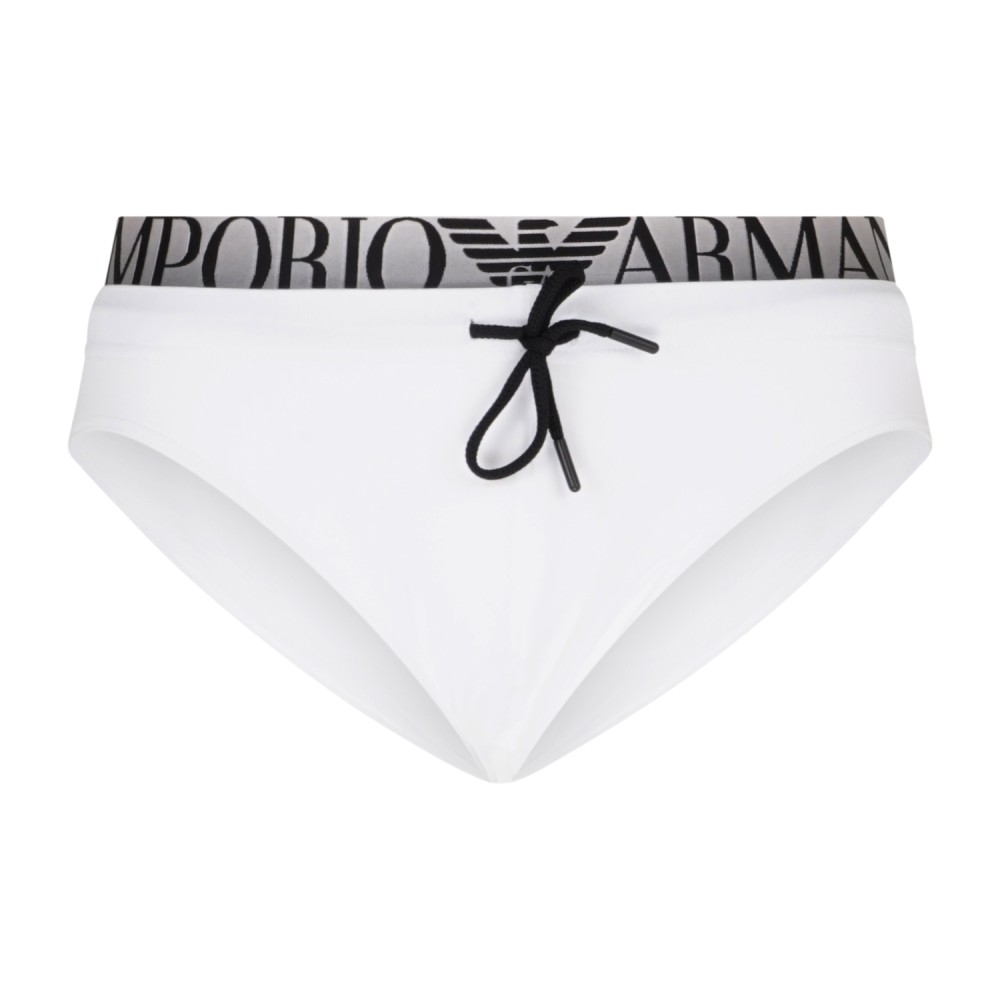 Emporio Armani - Slip mare bianco con cinto elastico logato e patch logo sul