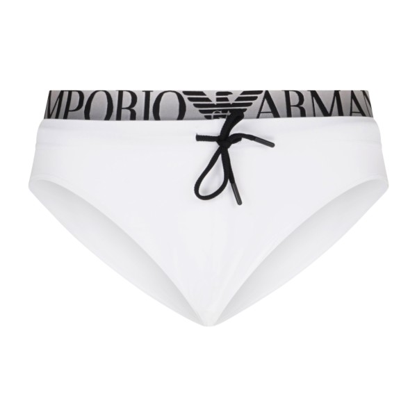 Emporio Armani - Slip mare bianco con cinto elastico logato e patch logo sul