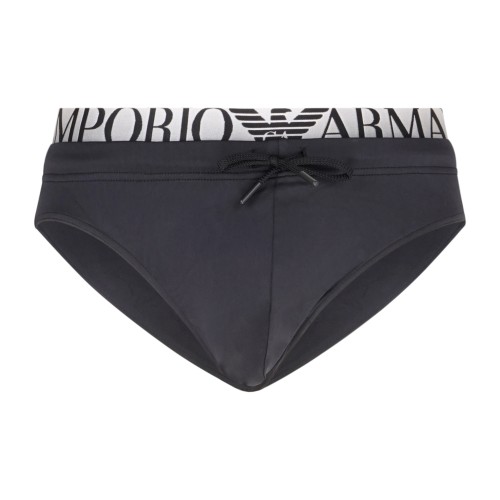 Emporio Armani - Slip mare nero con cinto elastico logato e patch logo sul