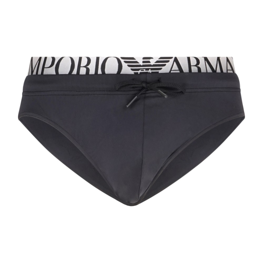Emporio Armani - Slip mare nero con cinto elastico logato e patch logo sul