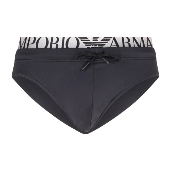 Emporio Armani - Slip mare nero con cinto elastico logato e patch logo sul