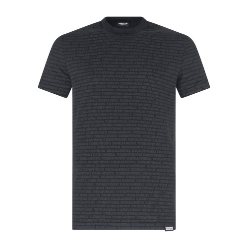 Dsquared2 - T-shirt nera manica corta con stampa logo allover per uomo |