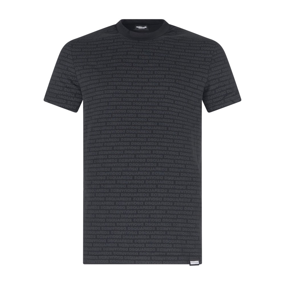 Dsquared2 - T-shirt nera manica corta con stampa logo allover per uomo |