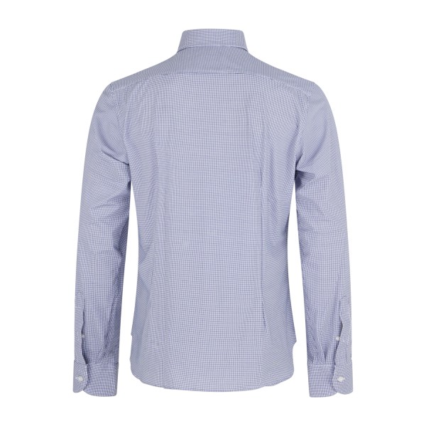 Lavorazione Sartoriale - Camicia blu microlavorata in tessuto tecnico custom