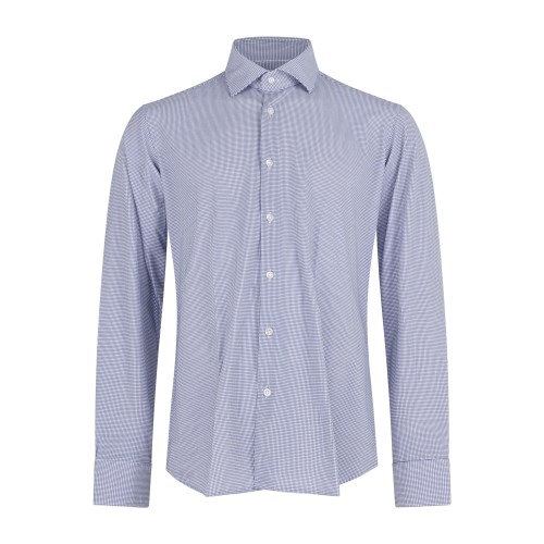 Lavorazione Sartoriale - Camicia blu microlavorata in tessuto tecnico custom
